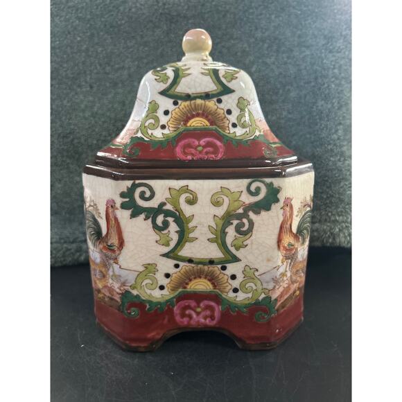 Ginger Jar Vintage Ceramic Asian Vase Rooster Floral Porcelain Vase - Picture 4 of 15